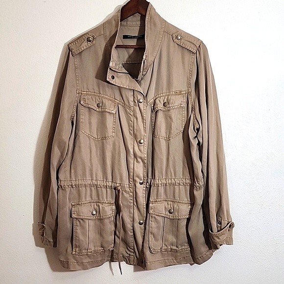 Max Jeans beige plus size utility jacket size 1X - Picture 1 of 10